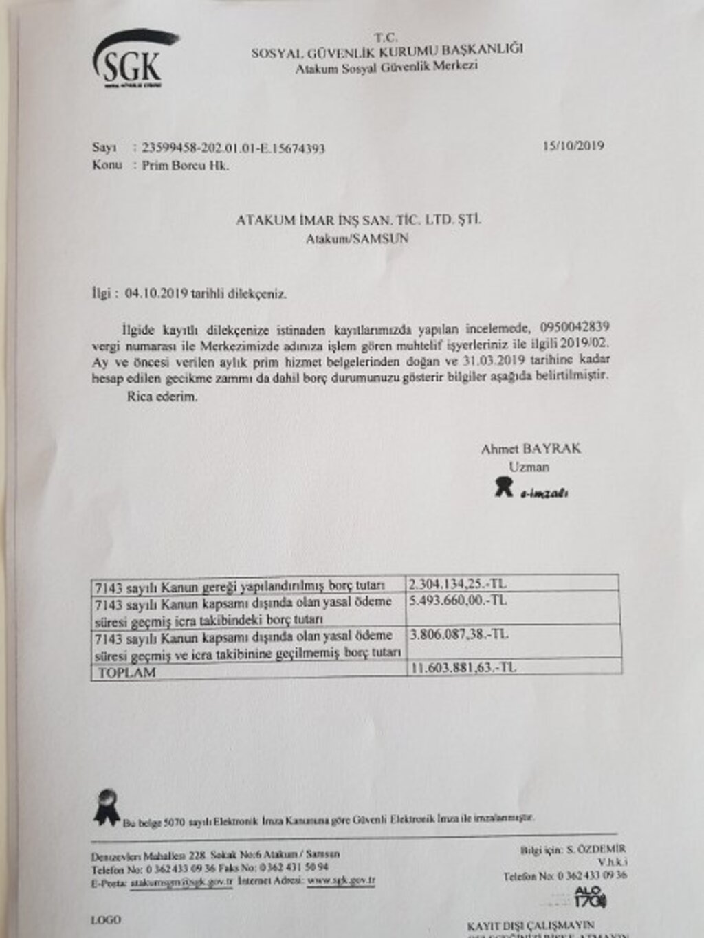 Atakum İmar İnşaat Şirketi Müdürü Osman Temiz iddialara belgelerle yanıt verdi