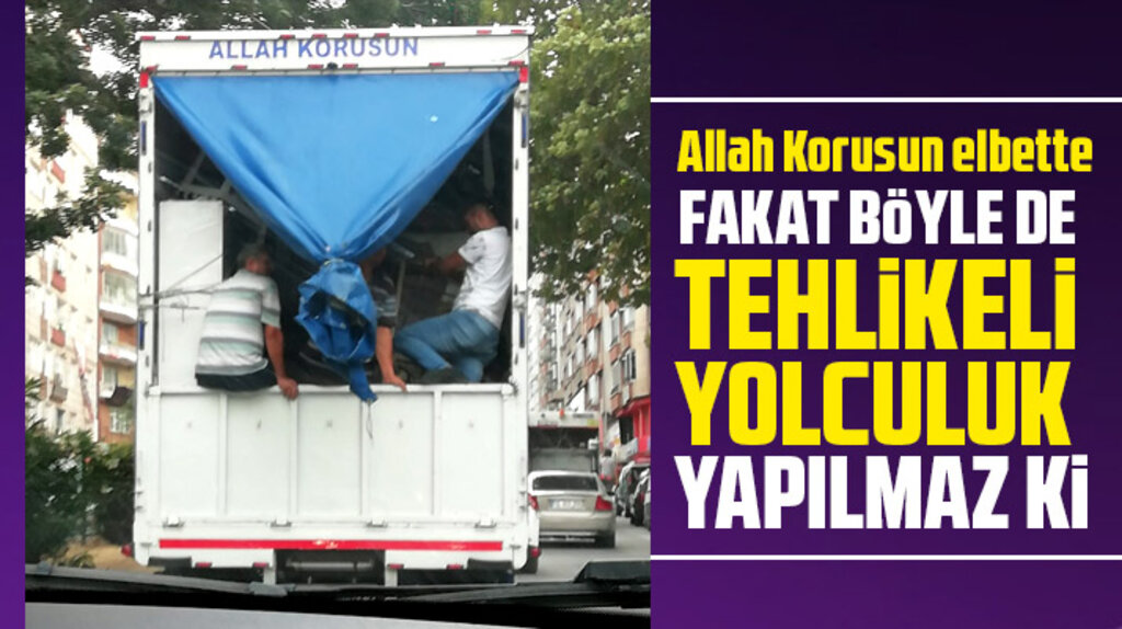 Samsunda eşya taşıyan kamyonun arkasında tehlikeli yolculuk