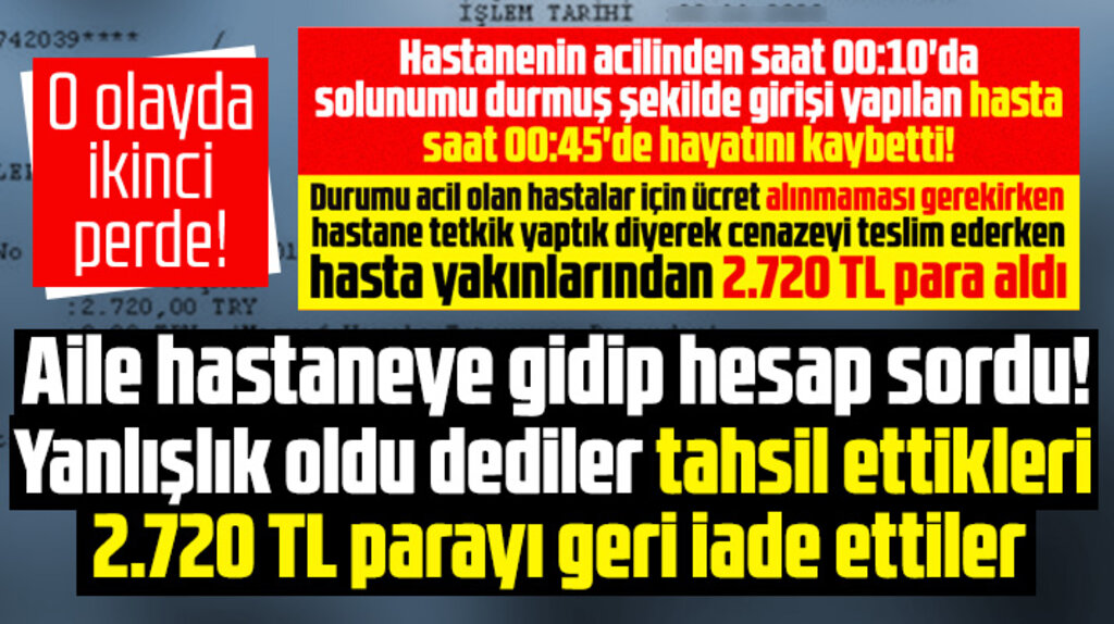 Samsun'da o özel hastane tahsil ettiği 2.720 TL parayı aileye geri ödedi