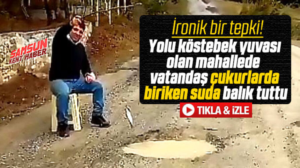 Samsun'un Kavak ilçesinde yol tepkisi! Vatandaş çukurlarda biriken suda balık tuttu