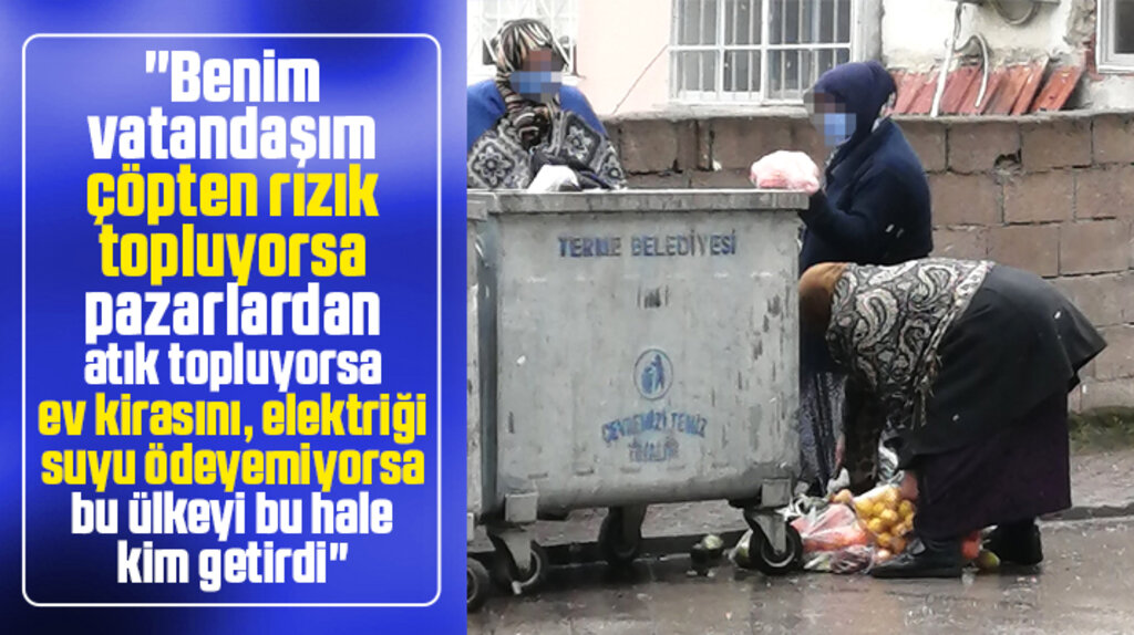 Samsun'da çöpten meyve toplayan kadınların görüntüleri objektiflere yansıdı