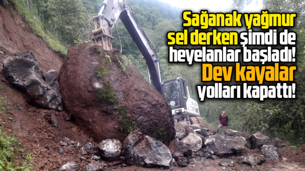 Samsun'un Salıpazarı İlçesinde heyelan! Dev kayalar yolları kapattı