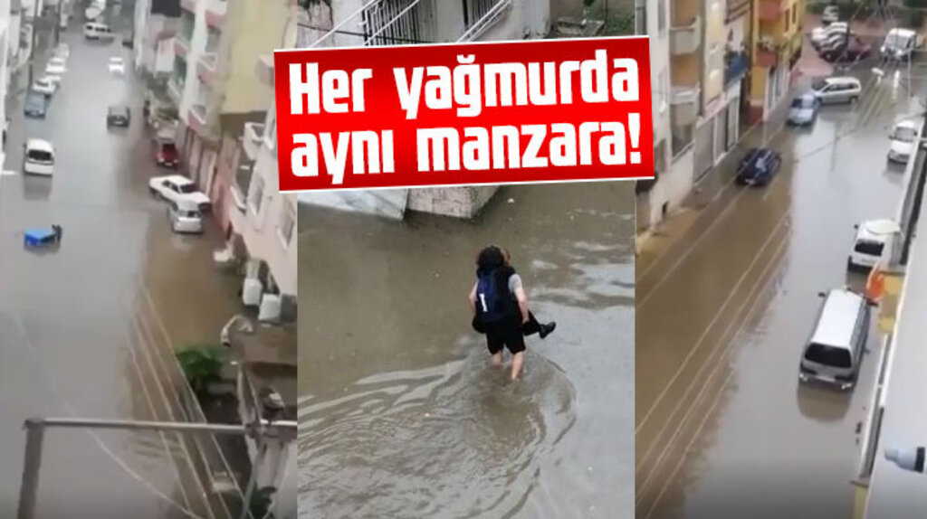 Samsun'un Bafra ilçesinde yağmur yağdı cadde ve sokak sular altında kaldı