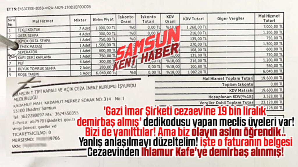 Samsun'da belediye şirketinin cezaevine demirbaş aldığı iddiası doğru çıkmadı! İşte işin aslı