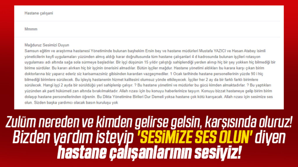 Samsun Eğitim Araştırma Hastanesi çalışanlarından rotasyon tepkisi!