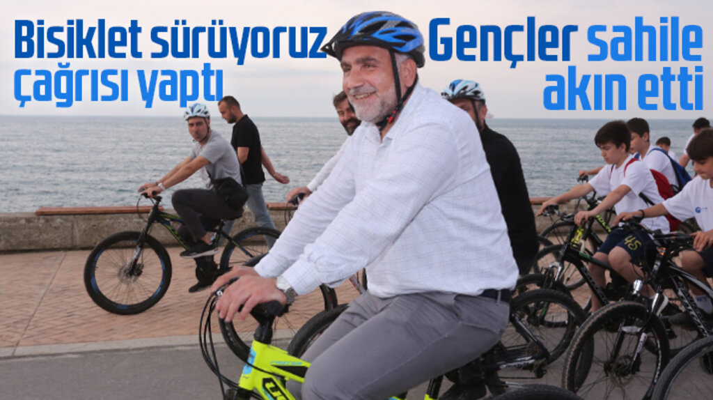 Samsun'da Canik Belediye Başkanı Sandıkçı, gençlerle birlikte bisiklet sürdü