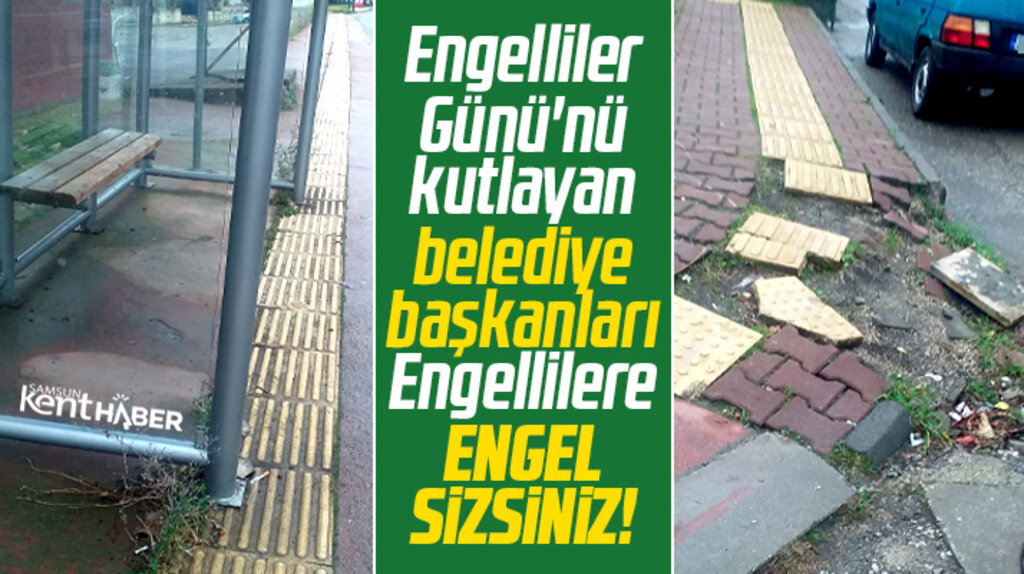 Samsun'da görme engellilerin kullandığı sarı bantların önü engellerle dolu!