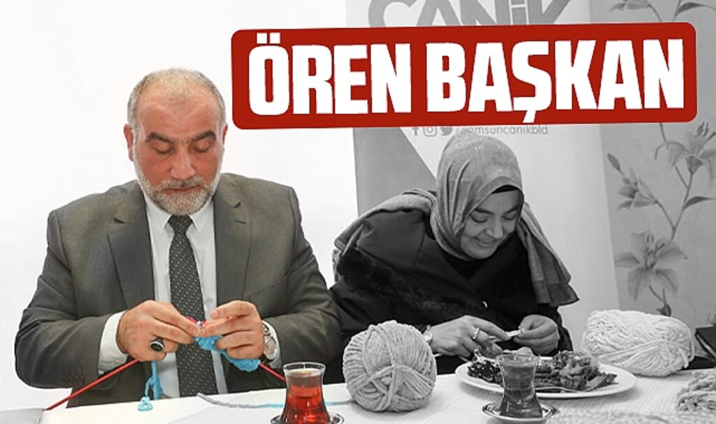Samsun'da Canik Belediye Başkanı Sandıkçı çocuklar için atkı ve bere ördü