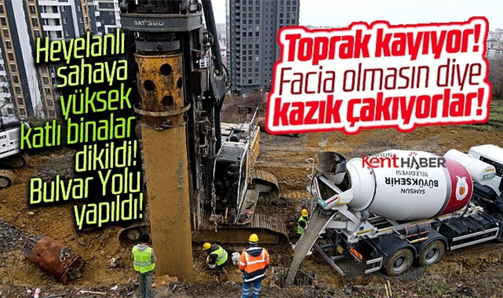 Samsun'da Recep Tayyip Erdoğan Bulvarında yaşanan heyelana fore kazıklı önlem
