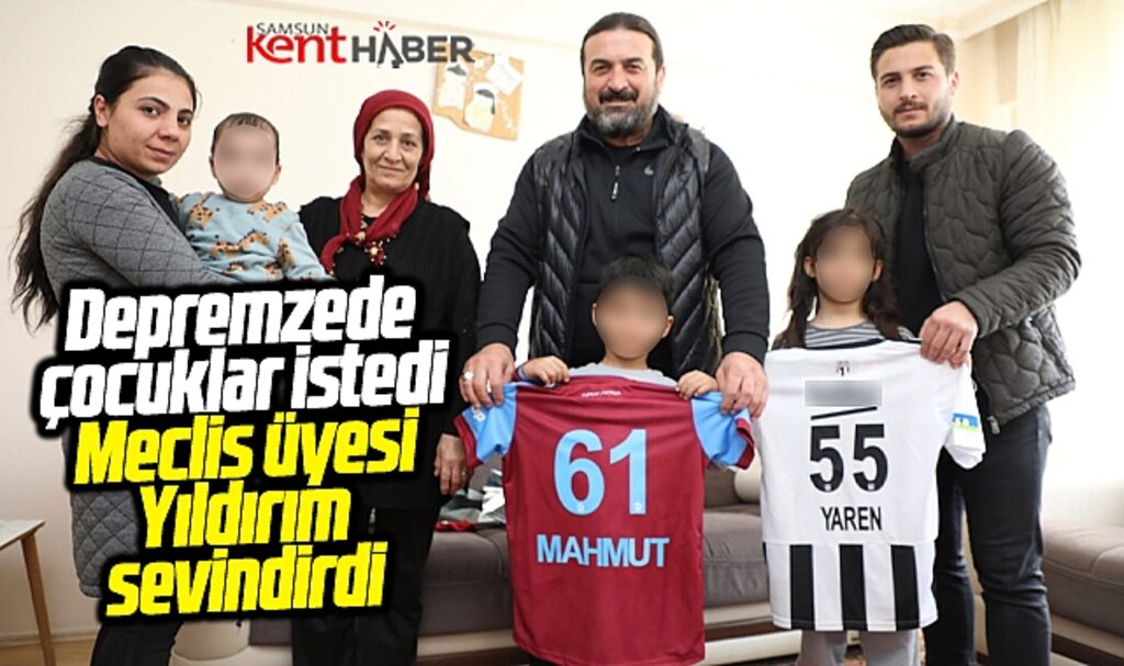 Samsun'da meclis üyesi Yıldırım depremzede çocukların istediği formaları teslim etti 