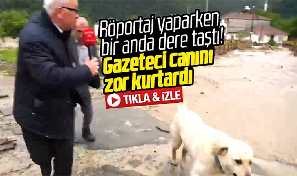 Samsun'da gazeteci röportaj yaparken dere taştı! Canını zor kurtardı