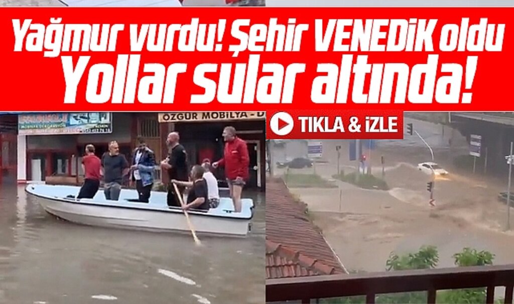 Samsun'da sağanak yağmur şehri adeta Venedik'e çevirdi!