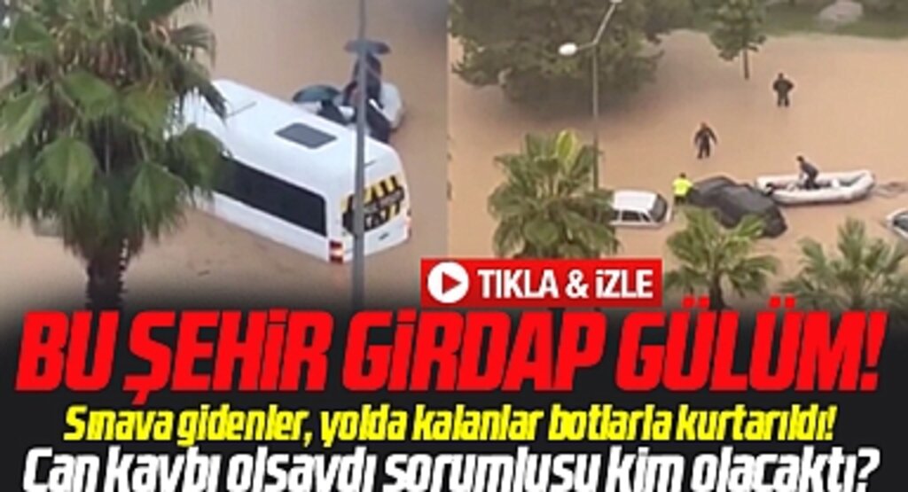 Samsun'da göle dönen yollarda öğrenci ve sürücüler botlarla kurtarıldı