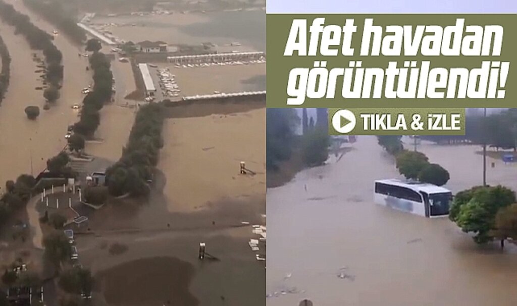 Samsun'u vuran sağanak yağmurun dehşete düşüren anları havadan görüntülendi