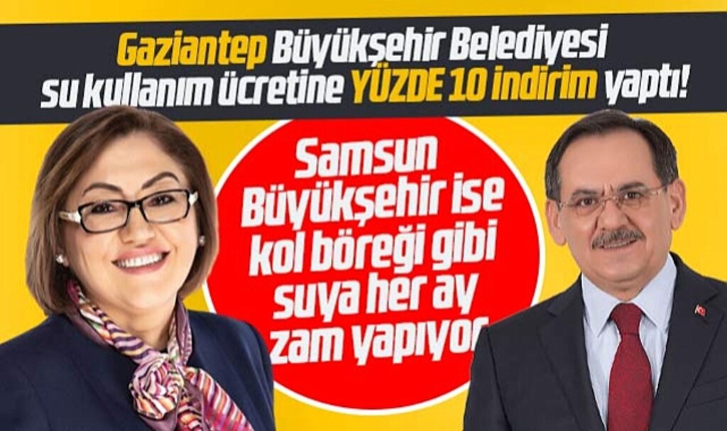 Samsun'da içme suyuna her ay zam Gaziantep'te ise yüzde 10 indirim