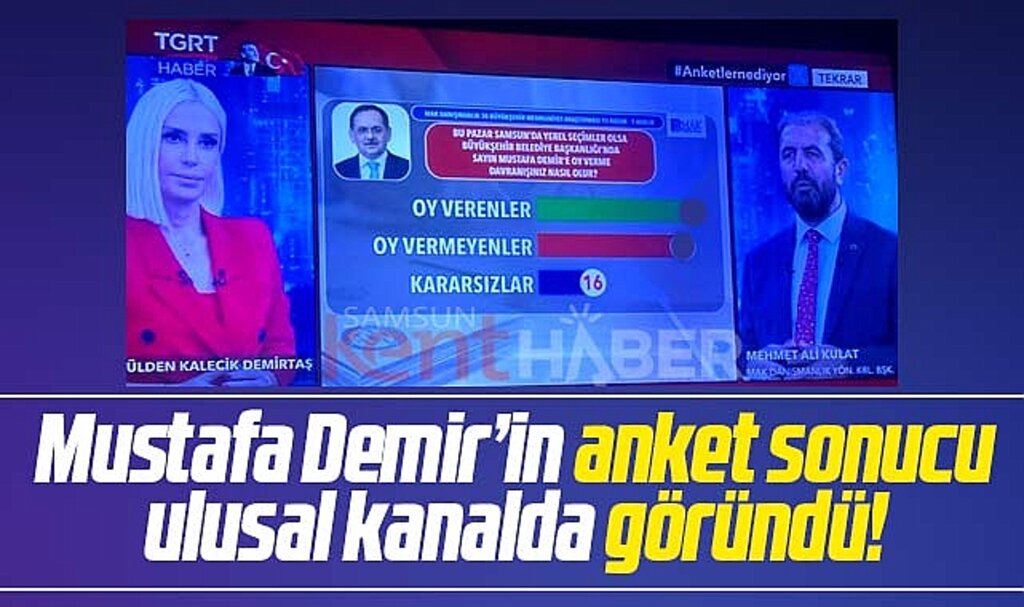 Samsun Büyükşehir Başkanı Demir'in anket sonucu TGRT Haber'de göründü!