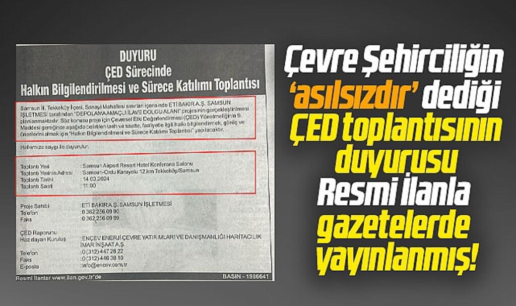 Samsun'da Cengiz İnşaat'ın asit depoları için ÇED toplantısı duyurusu yaptığı ortaya çıktı