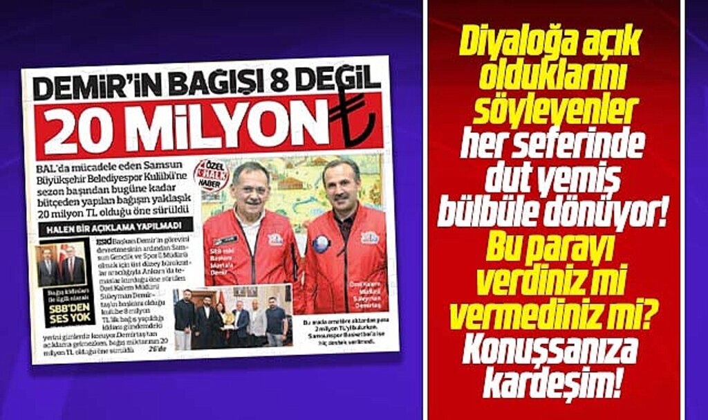 Samsun Büyükşehir'de Özel Kalem'in futbol kulübüne 20 milyon lira bağış iddiası!