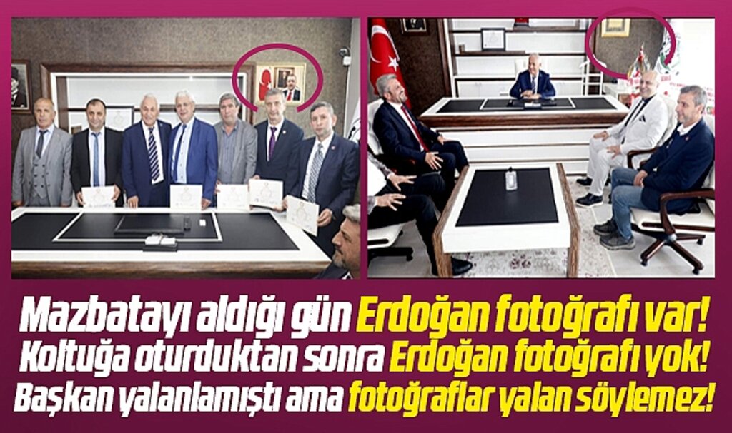 Samsun'da Erdoğan'ın fotoğrafını kaldırdığını yalanlayan Şerif Ün'ü zora sokacak kareler