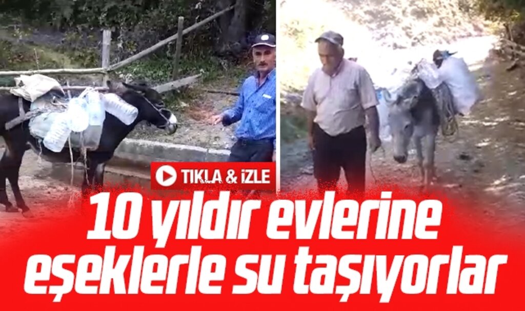 Samsun'un Yakakent ilçesi Karaaba mahallesinde vatandaş eşekle su taşıyor