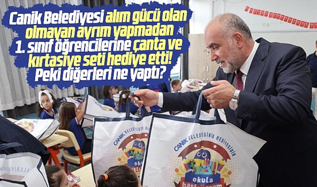 Samsun'da Canik Belediyesi 1. sınıfı öğrencilerine çanta ve kırtasiye seti verdi