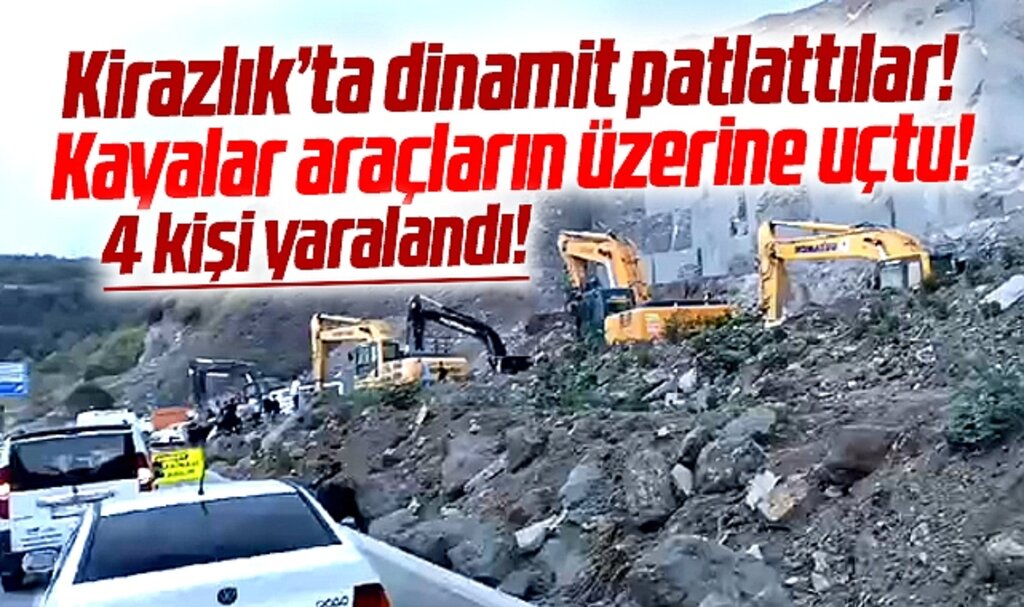 Samsun Kirazlık'ta dinamit patlatıldı, kayalar araçların üzerine uçtu! 4 kişi yaralandı
