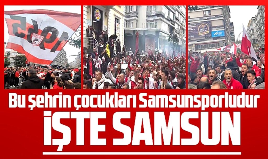 Samsunspor taraftarı Fenerbahçe maçı öncesi Çiftlik caddesinde yürüyüş yaptı