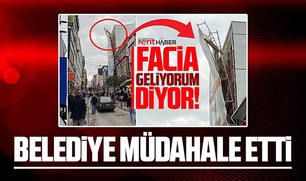 Samsun'da iskelesi can güvenliğini tehdit eden binaya belediye müdahale etti