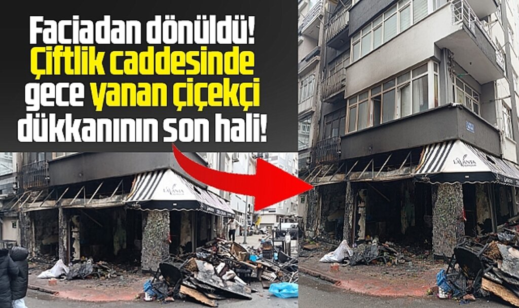 Samsun'da Çiftlik caddesinde yanan çiçekçi dükkanının son hali dehşete düşürdü