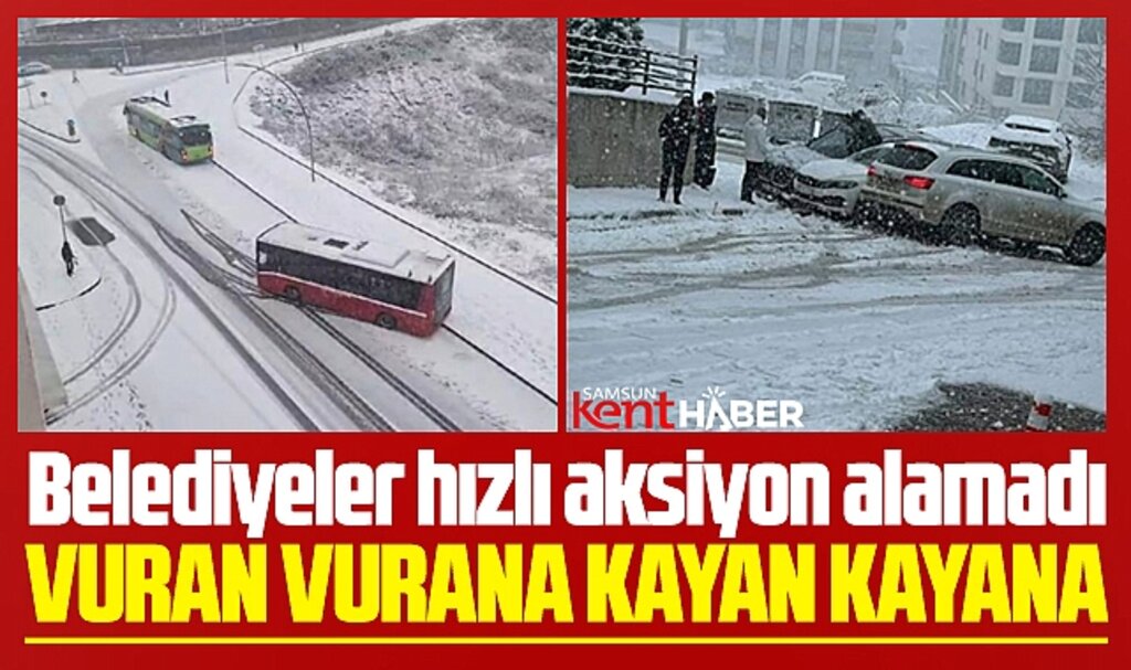 Samsun'da karda kayan araçlar kaza yaptı! Sürücüler belediyelere tepki gösterdi