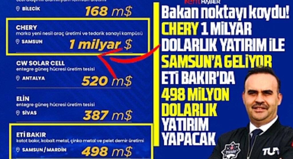 Samsun'a yapılacak Chery yatırımını Bakan teyitledi! Chery Samsun'a geliyor