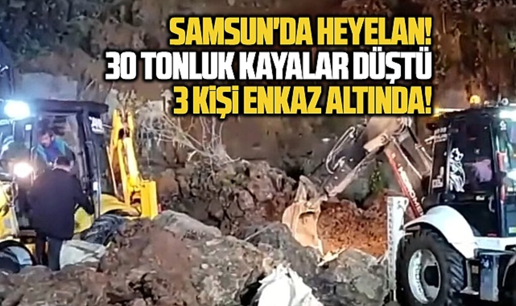 Samsun Canik'te heyelan! 30 tonluk kayalar düştü! Araç enkaz altında