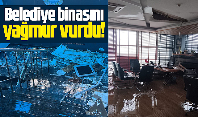 Samsun'da yağan yağmur belediye hizmet binasını vurdu! 