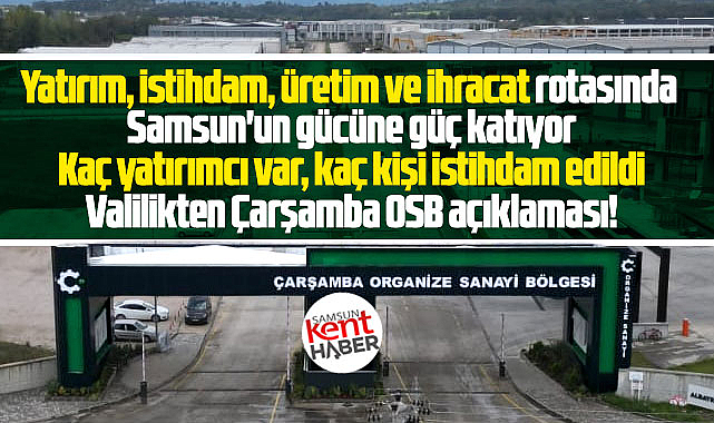 Samsun Valiliği Çarşamba OSB'deki yatırımcıları ve istihdam sayısını açıkladı