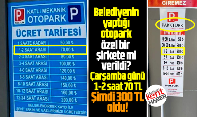Samsun'da Subaşı Otoparkında 70 TL olan 1-2 saat arası ücret 300 TL'ye çıktı
