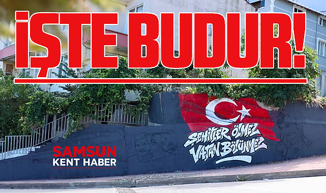 Samsun'da o duvara 'Şehitler Ölmez Vatan Bölünmez' grafitisi yapıldı