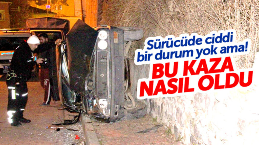 Samsun Havza'da otomobil 2 metrelik istinat duvarından aşağıya düştü
