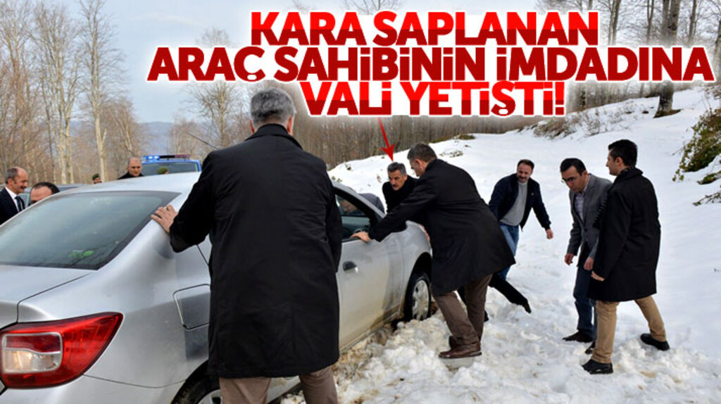 Samsun Valisi Osman Kaymak Nebiyan Dağında kara saplanan aracı iterek kurtardı