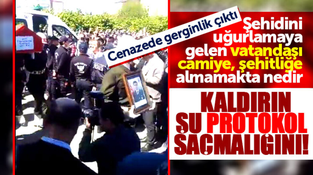 Samsun Bafra'da şehit Tolga Pehlivan'ın cenaze namazında protokol gerginliği çıktı