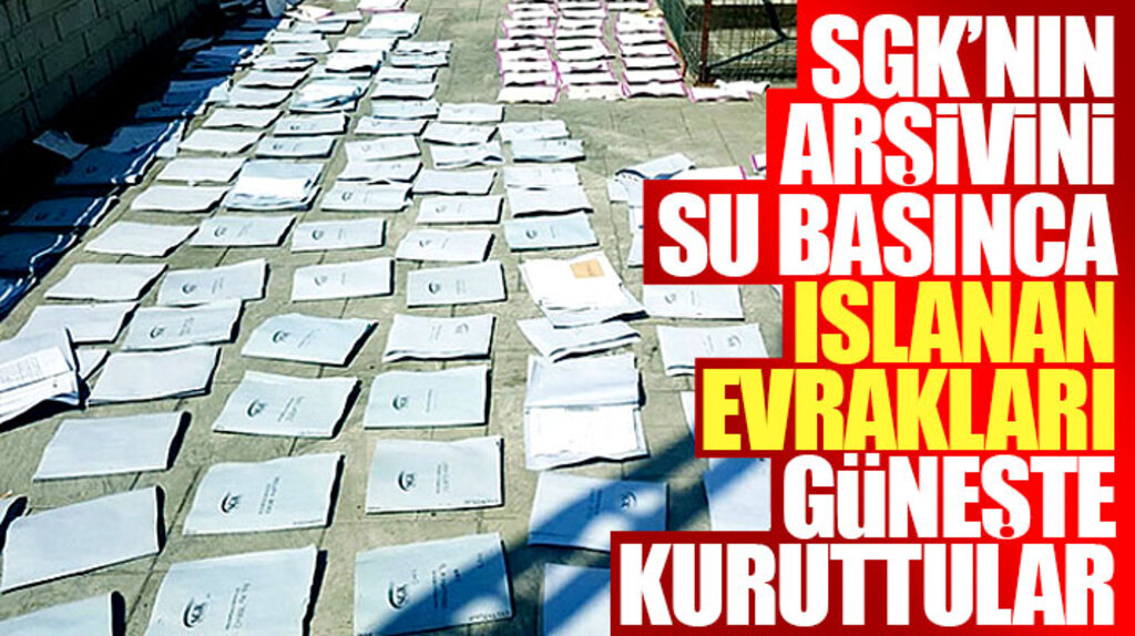 Samsun Canik'te SGK arşivini su bastı ıslanan evraklar ise güneşte kurutuldu