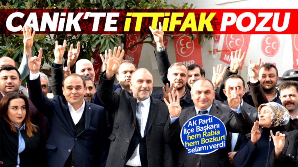 Samsun Canik'te AK Parti ve MHP'liler bir araya geldi Rabia ve Bozkurt selamı verdi