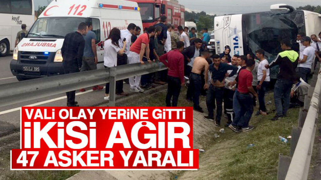 Samsun'da asker taşıyan yolcu otobüs devrildi: 2'si ağır 47 asker yaralı