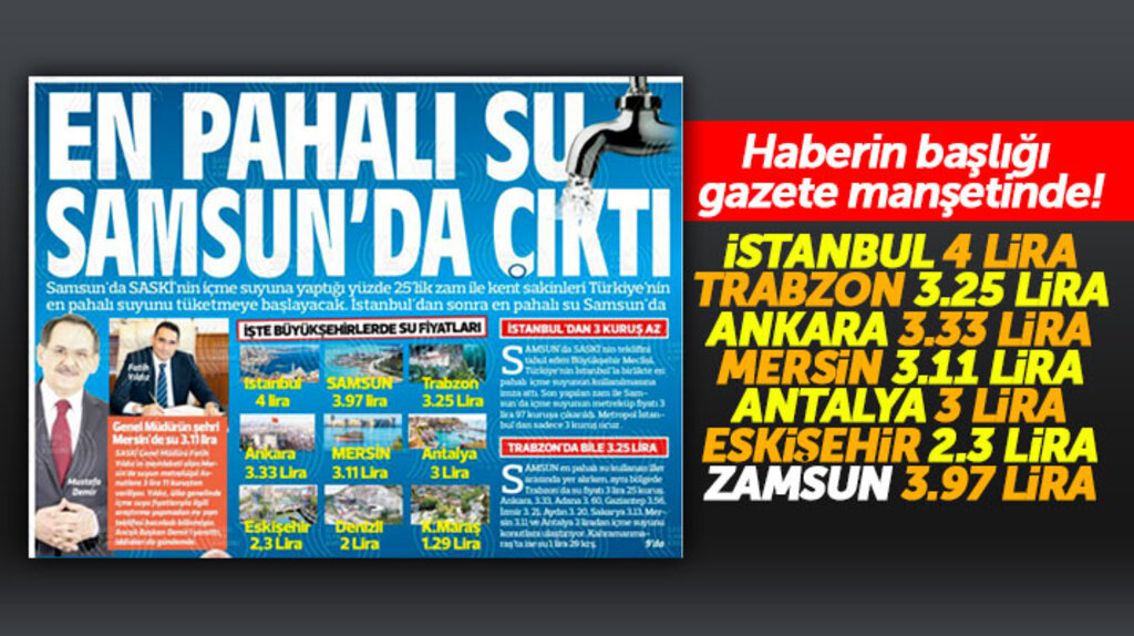 Samsun'un zamma rağmen en ucuz suyu kullandığı iddiasını çürüten haber