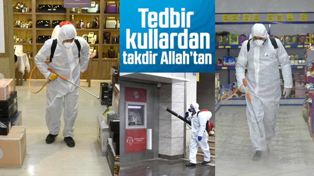 Tekkeköy ilçesinde Korona Virüs'e karşı bankalar, iş yerleri ve marketler ilaçlanıyor