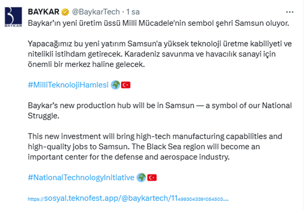 Samsun'a yapılacak dev yatırımı BAYKAR duyurdu