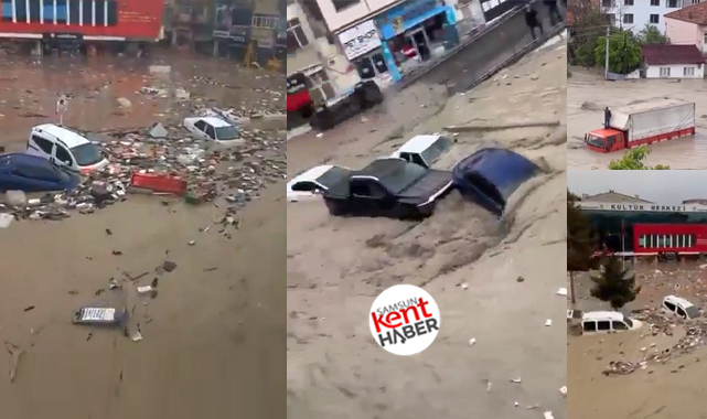 Samsun'un Havza ilçesini sel vurdu! Dehşet görüntüler!